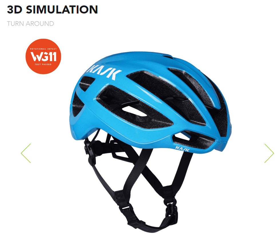 A screenshot of Kask's 3d display of a blue bicycle helmet.