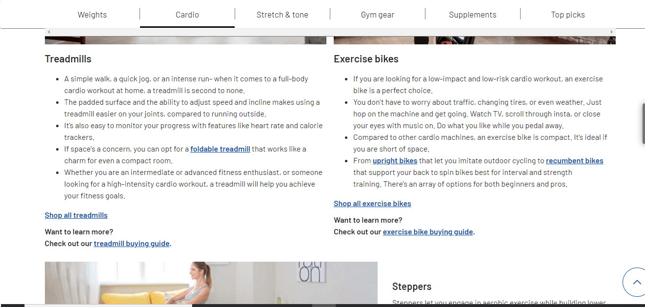 Screenshot of Argos's work-out-from-home guide, showing two cardio routines.