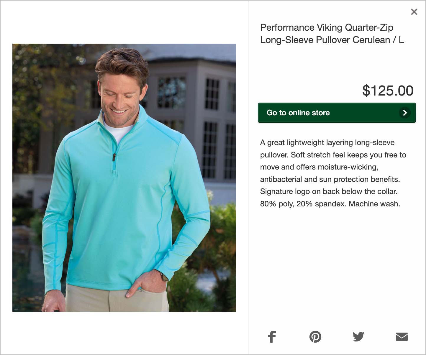 Product overlay window showing more details about the Viking-Quarter-Zip-Long-Sleeve.