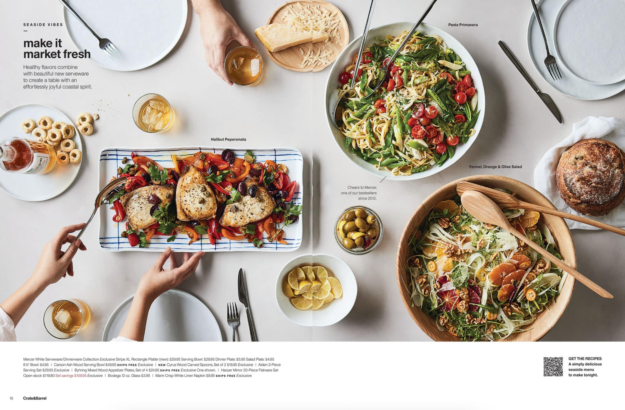 Birds-eye view of a table with products such as dining plates.