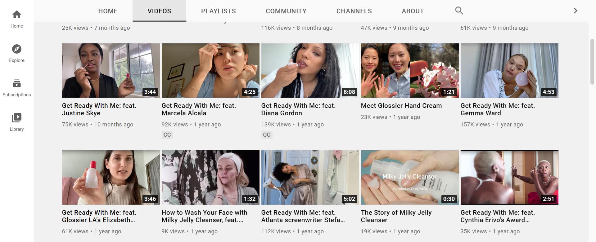 Glossier takes advantage of user-generated content from YouTube micro-influencers under the 'Get Ready With Me feat.' title, who advocate the brand's products.