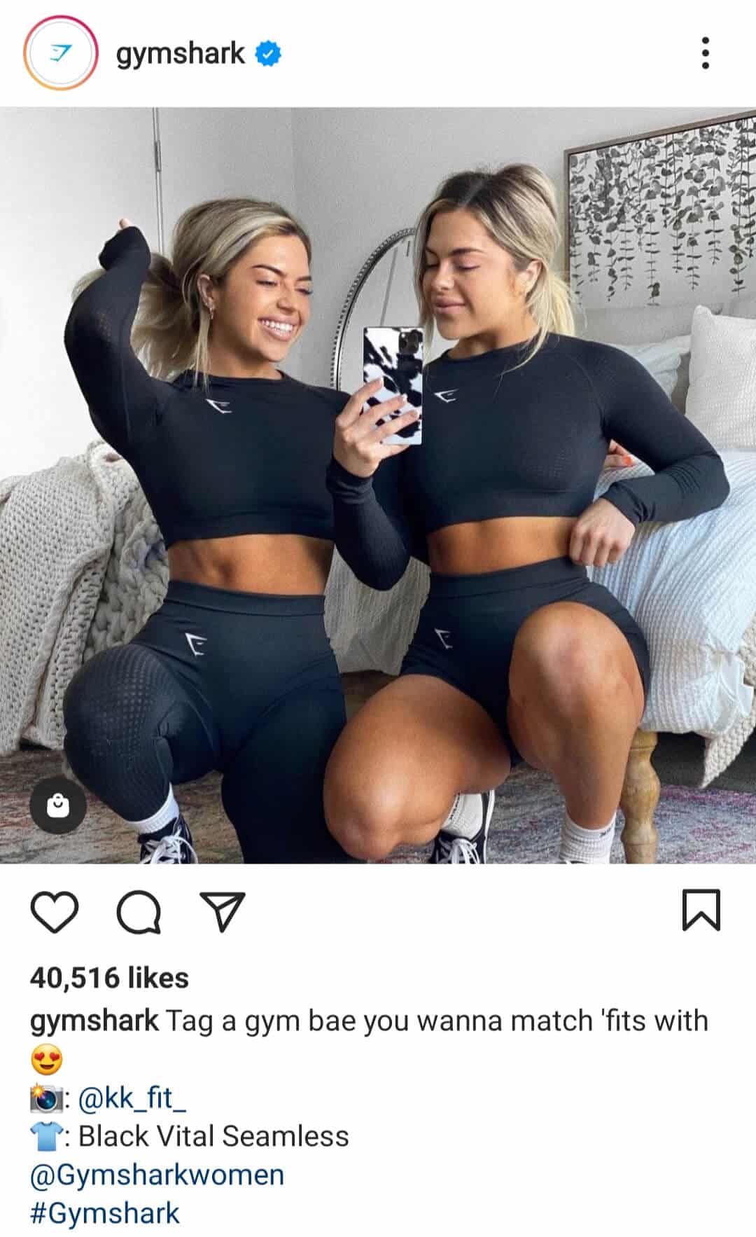 Instagram post from Gymshark showing two models in their clothing.