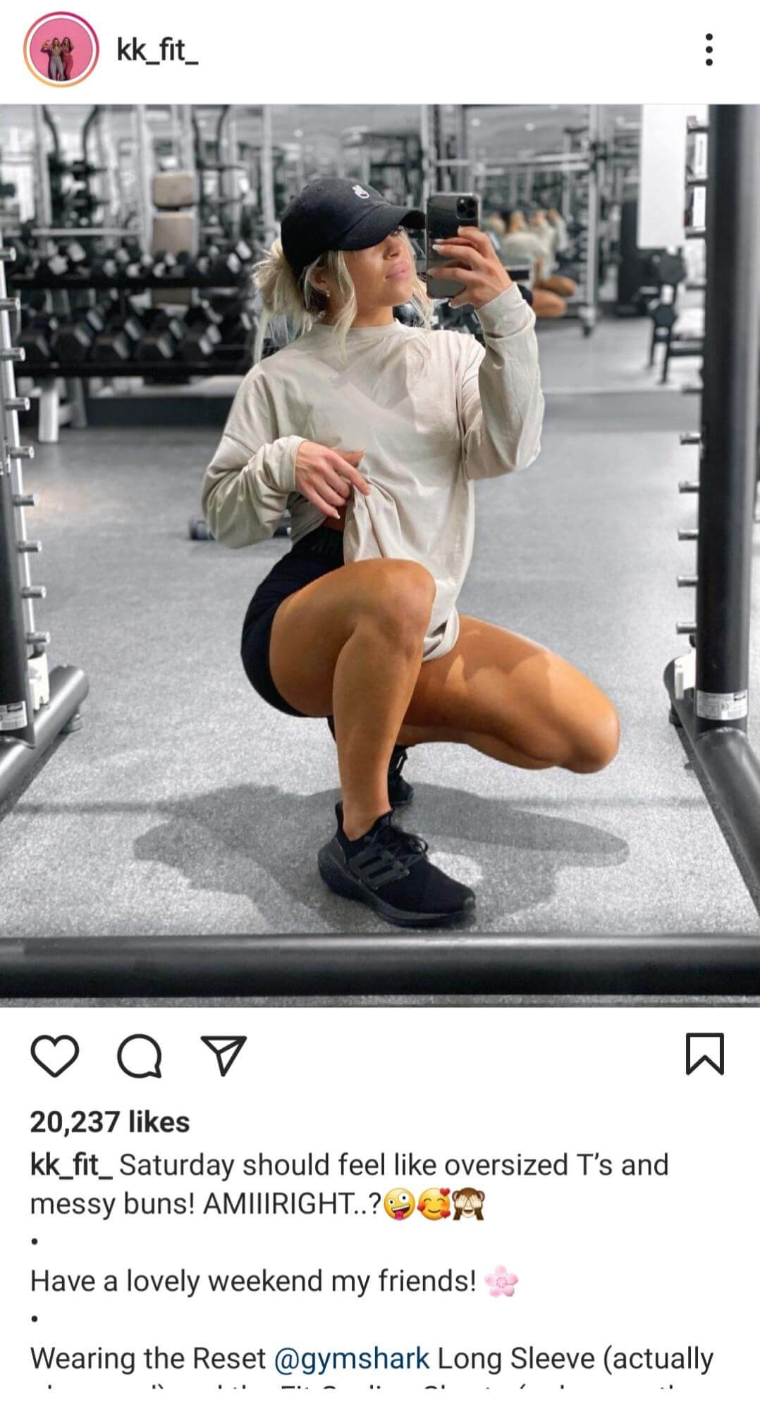 Instagram influencer tagging Gymshark in post.