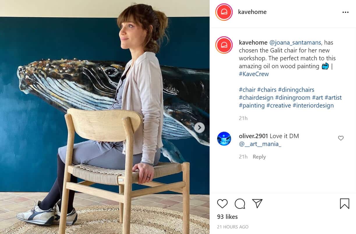 Kavehome mentioning influencer joana santamans in their Instagram post.