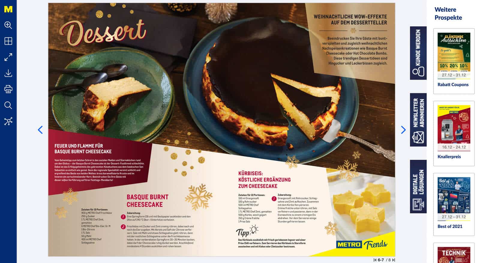 Page from METRO's flyer showing dessert tips and a delicious-looking cheesecake.