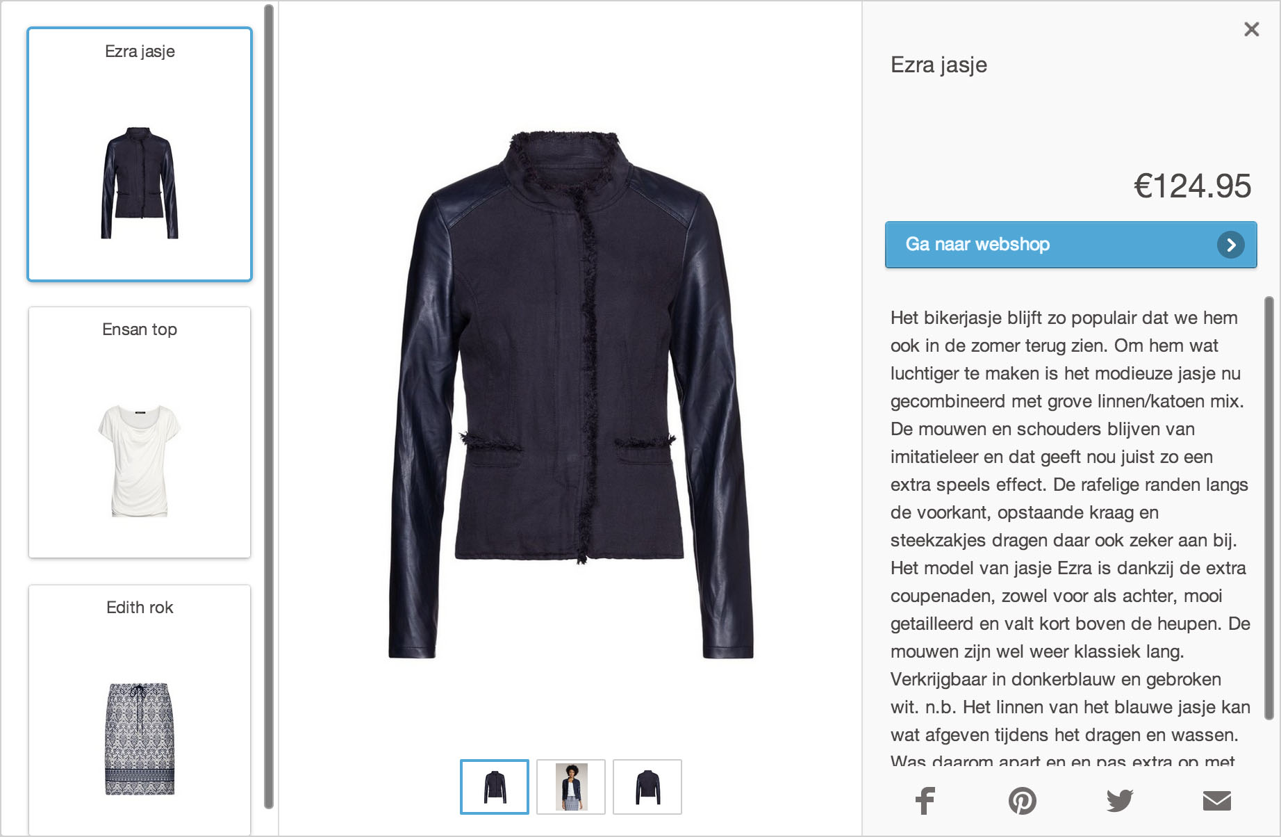 Multiple product view in an online fashion catalog.