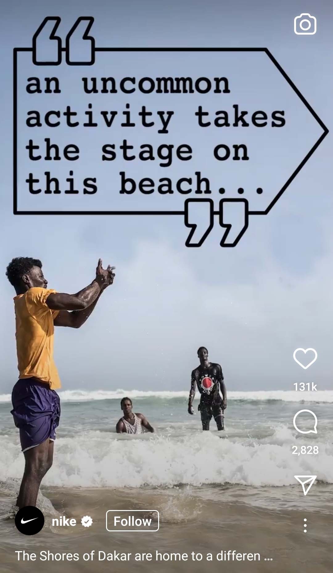 Snapshot from a Nike reel on Instagram: An uncommon activity takes the stage on this beach ...