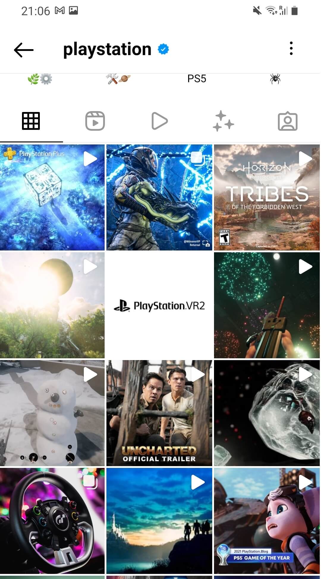 Playstation's Instagram profile full of video's that show the newest games. For example: Tribes of the Forbidden West.