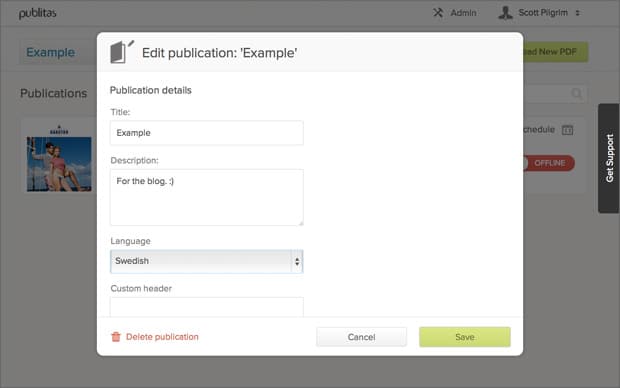 Choosing a language on publication level step 4