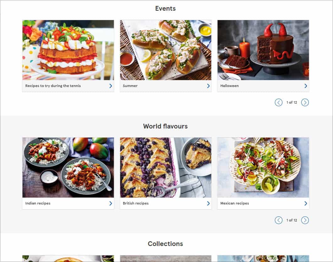 Images of recipes in various categories.