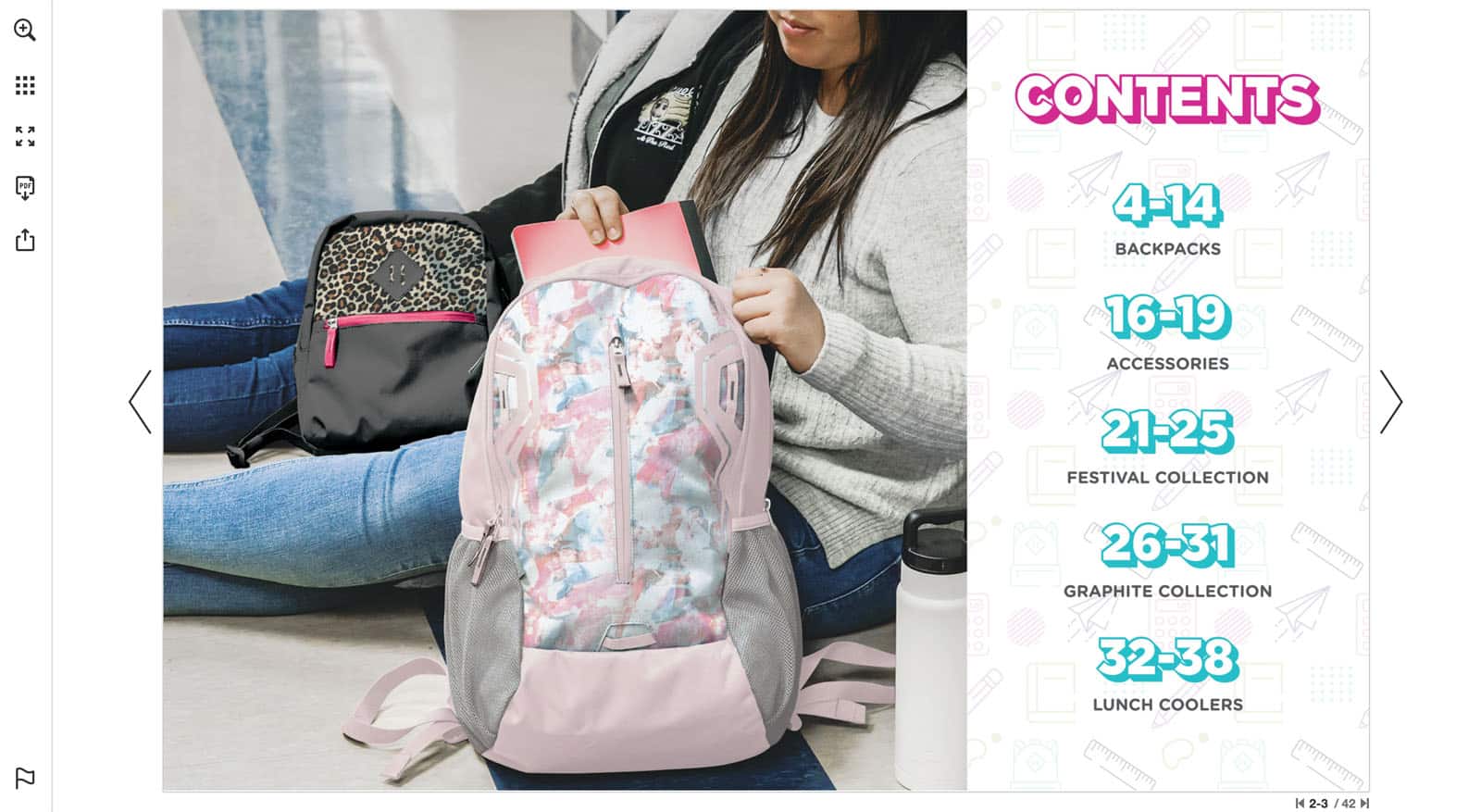 Screenshot of Westfield's back to school catalog showing a girl with a backpack.